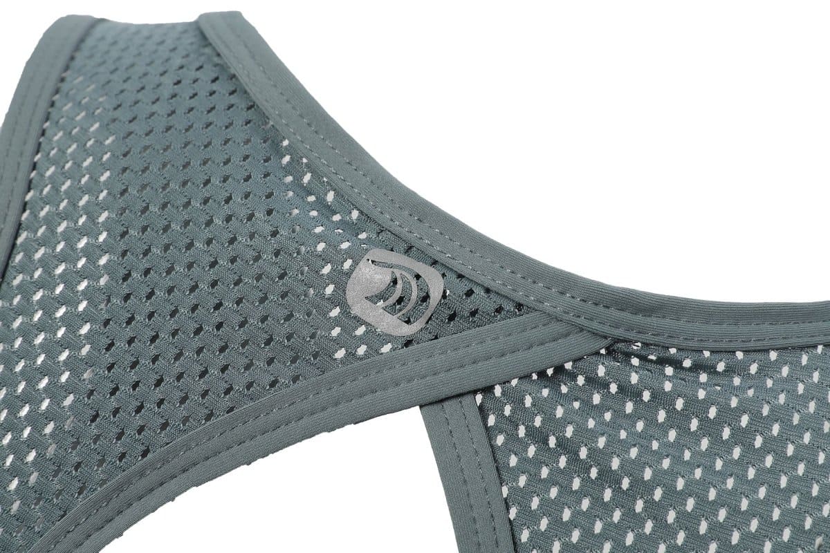 Gray sports bra with mesh design Anniou logo