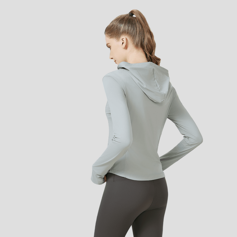 Grey Slim Hooded Sun Protection Sports Jacket UPF 50+from the back