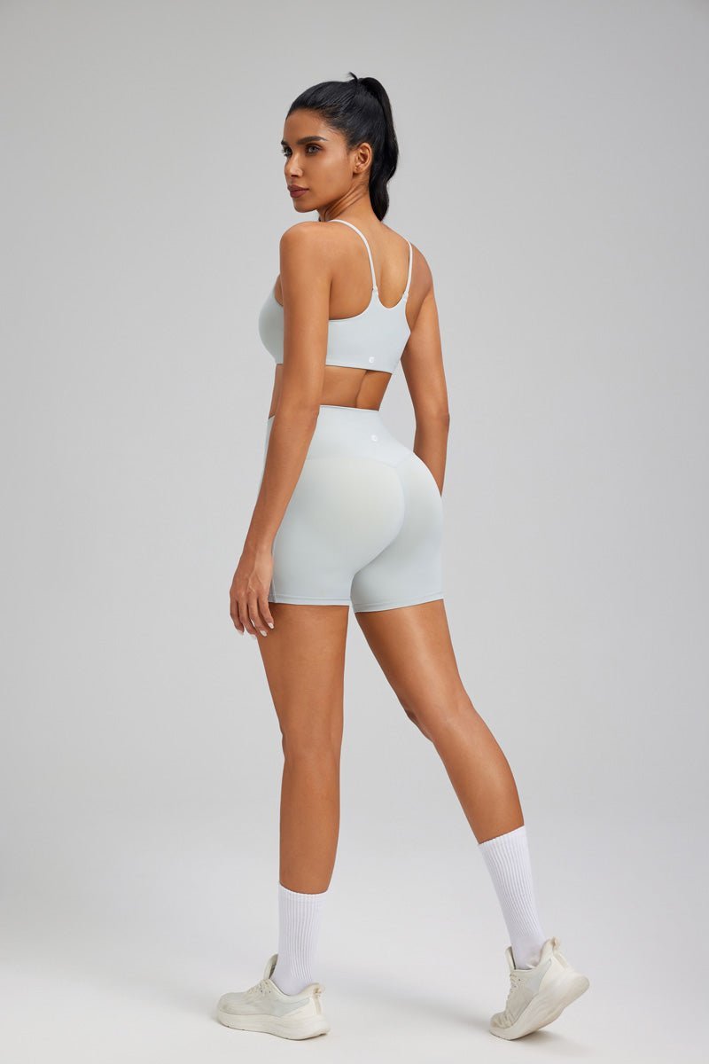 glacier gray Spaghetti Strap Yoga Bra and bum lift leggings by Anniou
