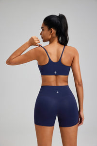 Navy blue Spaghetti Strap Yoga Bra and shorts UPF 50+ by Anniou