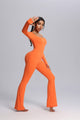 Orange UPF 50+ Yoga Jumpsuit with Butt Lift and thumbholes