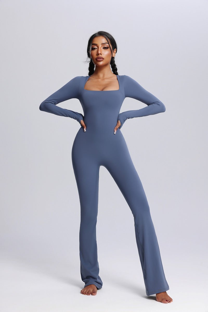 Women's UPF 50+ blue yoga jumpsuit