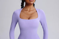 Women's UPF 50+ purple jumpsuit with a square front