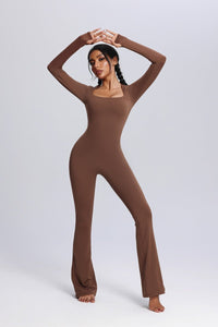 women's UPF 50+ Brown Yoga jumpsuit with flared legs