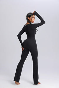 women's UPF 50+ Black Yoga jumpsuit with flared legs butt Lift