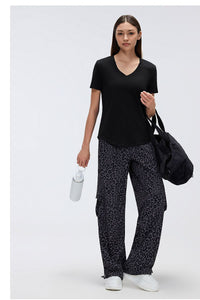 blue grey leopard print casual pants