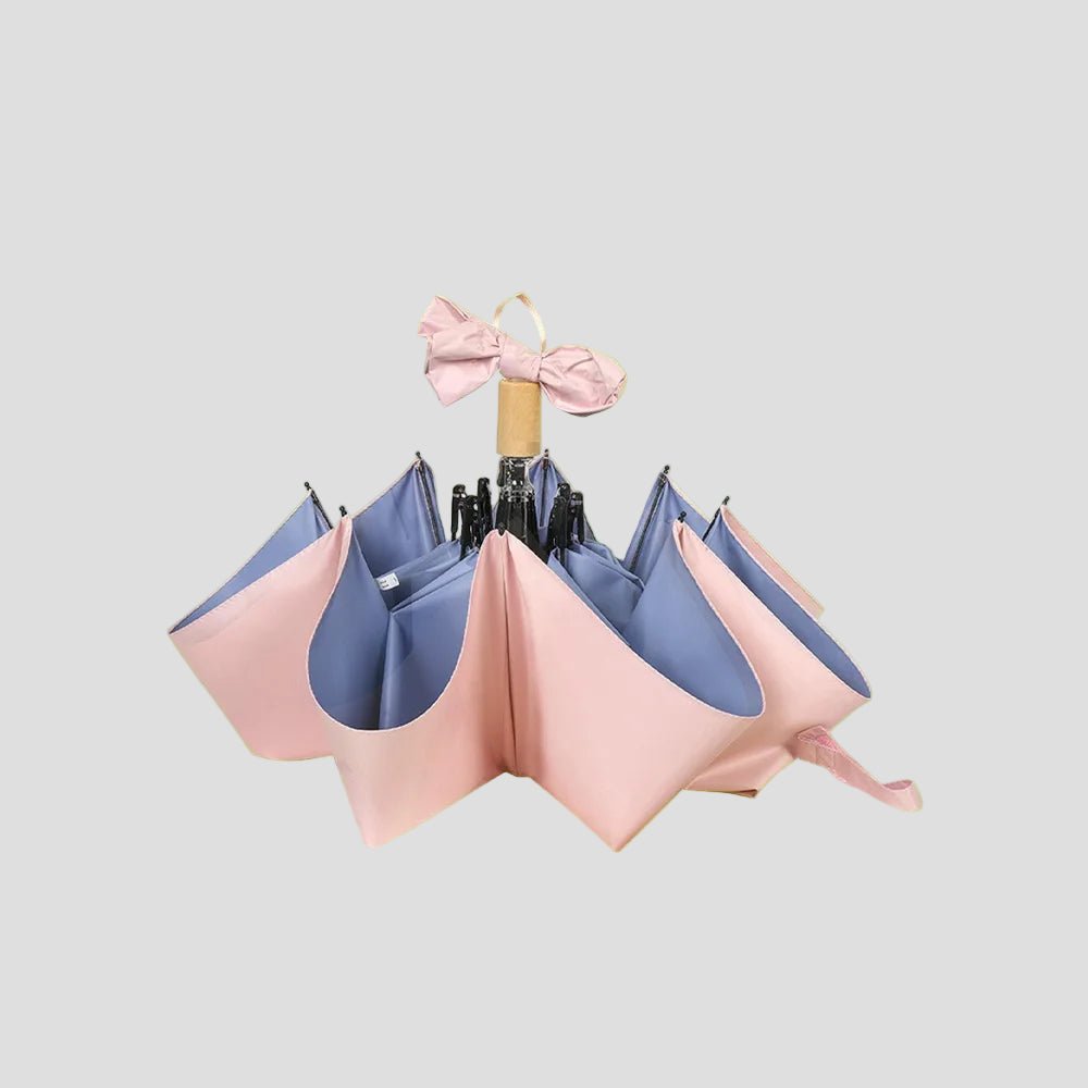 Foldable pink and blue Sun Protective Bow Umbrella