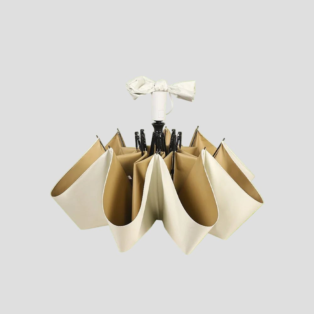 white and brown Sun Protective Bow Umbrella