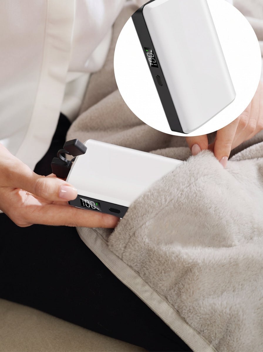 designed wiht a pocket for the battery pack on the blanket