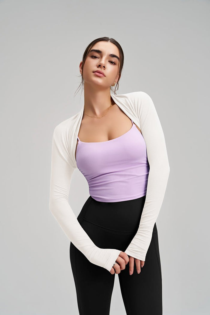 White Thumbhole Fitness Bolero UPF 50+