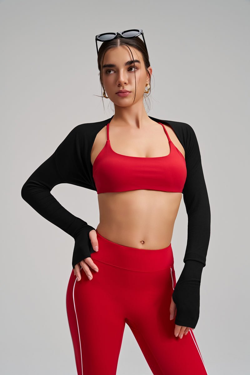 Black Thumbhole Fitness Bolero UPF 50+ back by Anniou