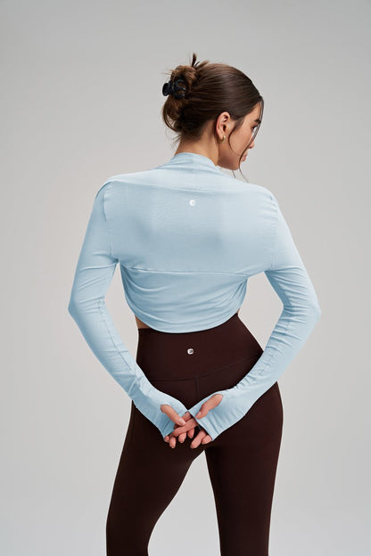 blue Thumbhole Fitness Bolero UPF 50+ back by Anniou