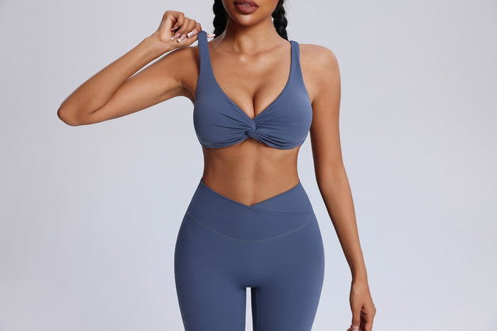 Blue Front Twist  Sports Bra and leggings 