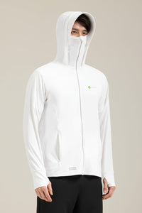 mens white UPF 100+ Sun Protection Hooded Jacket