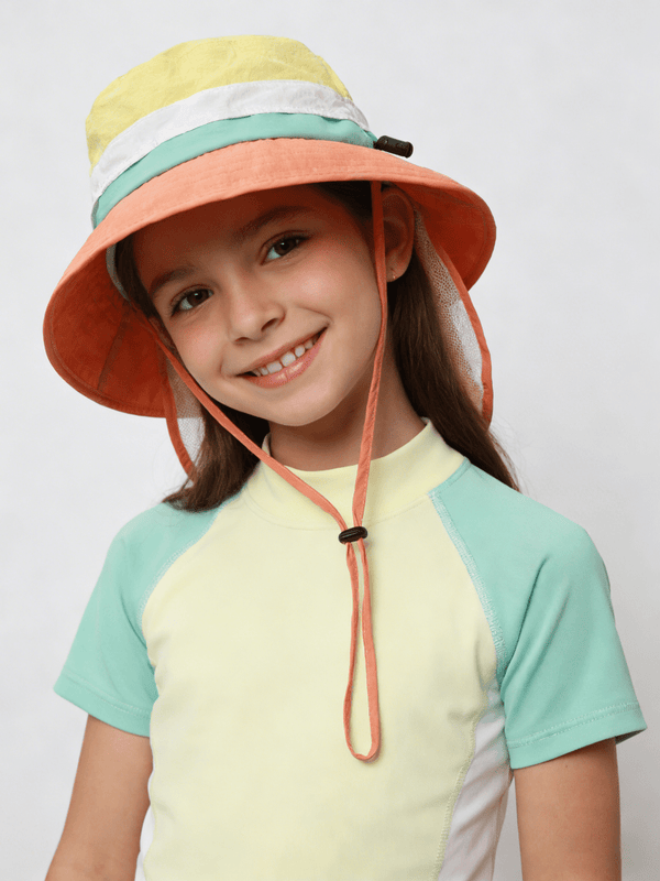Girls UPF 50+ Orange Block Kids’ Bucket Hat