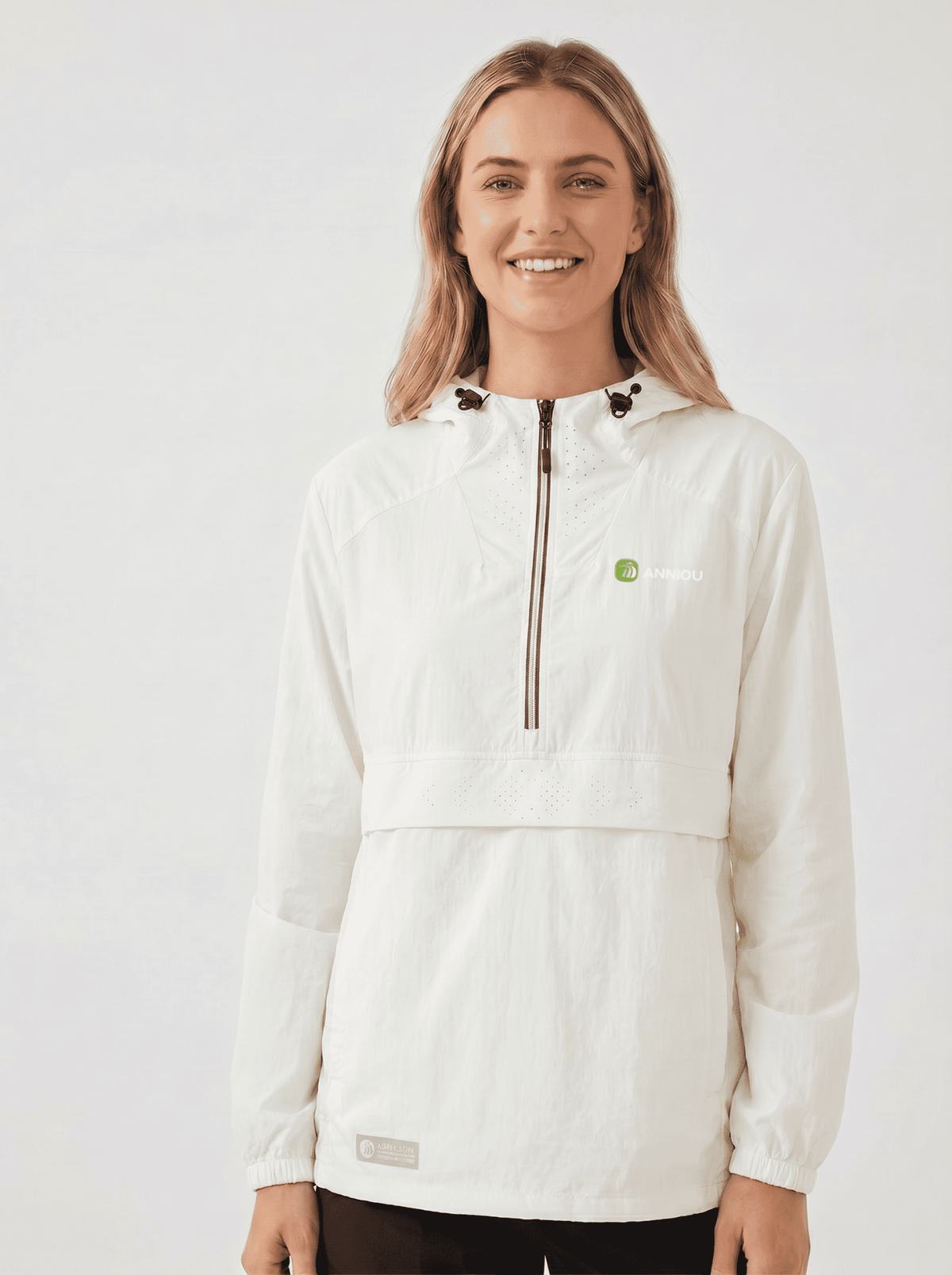 white UPF 50+ Cooling Jacket with half zip hood