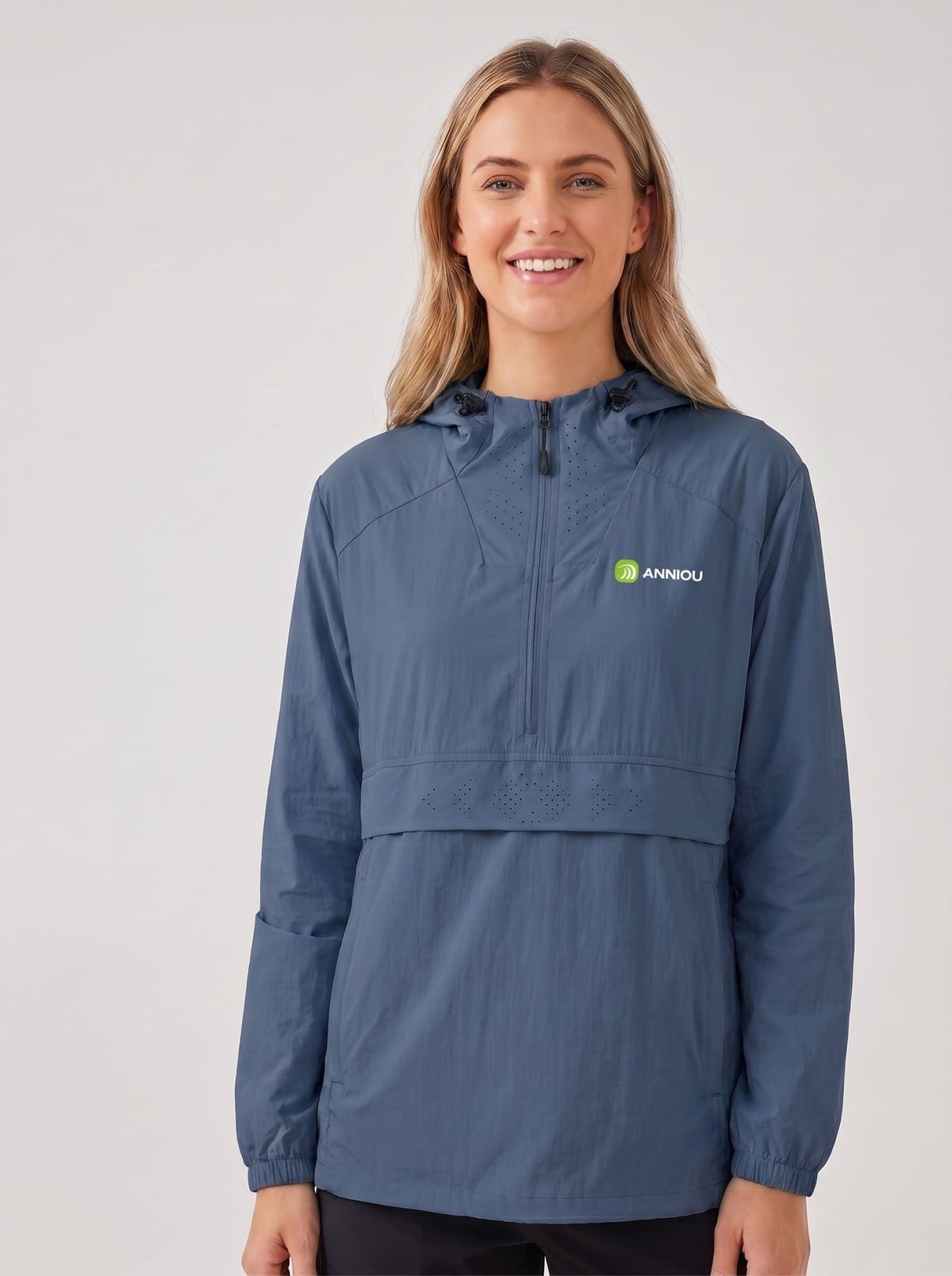 navy blue UPF 50+ Cooling Jacket with half zip hood