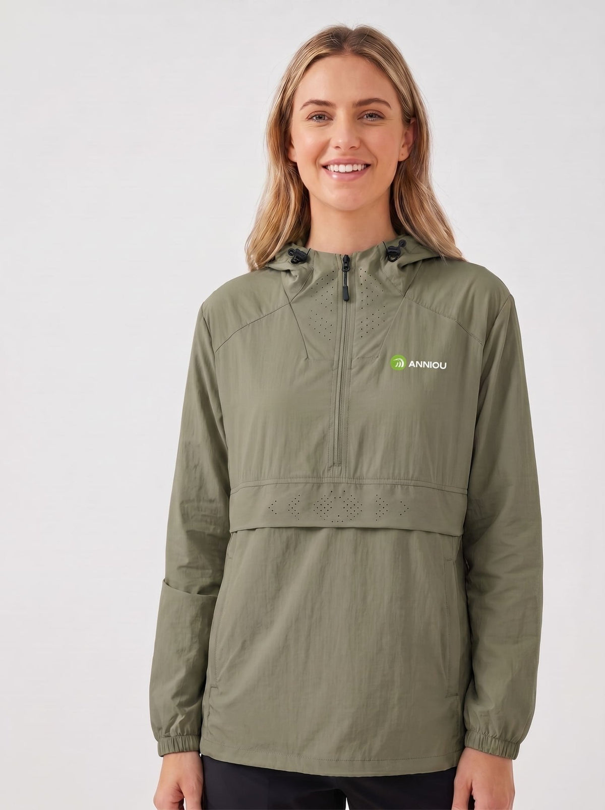 green UPF 50+ Cooling Jacket with half zip hood