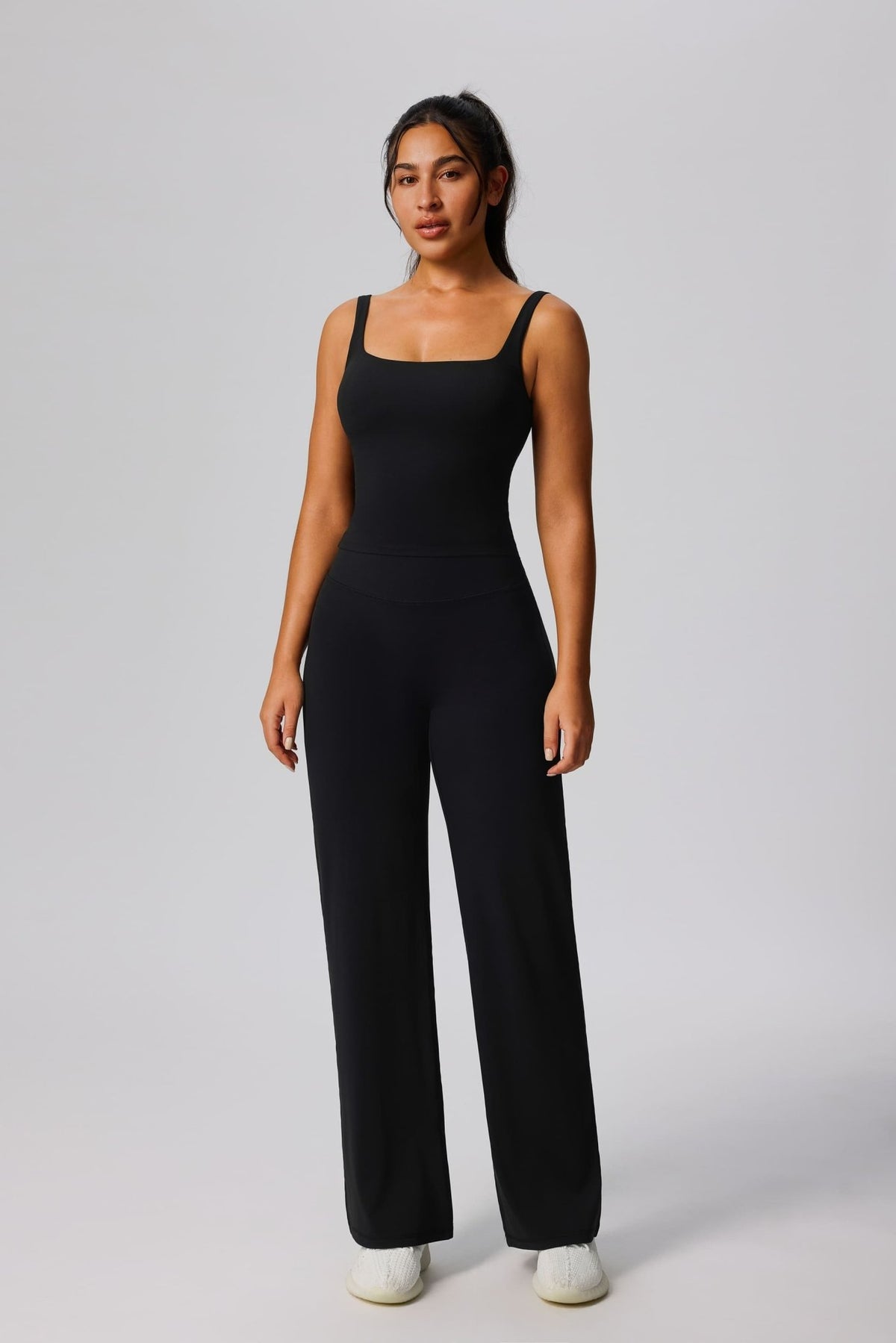 Women's UPF 50+ black yoga vest and pants