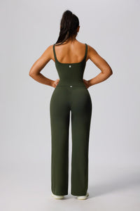 Green Anniou Yoga Sports Vest and Yoga High waist Sports pants from behind