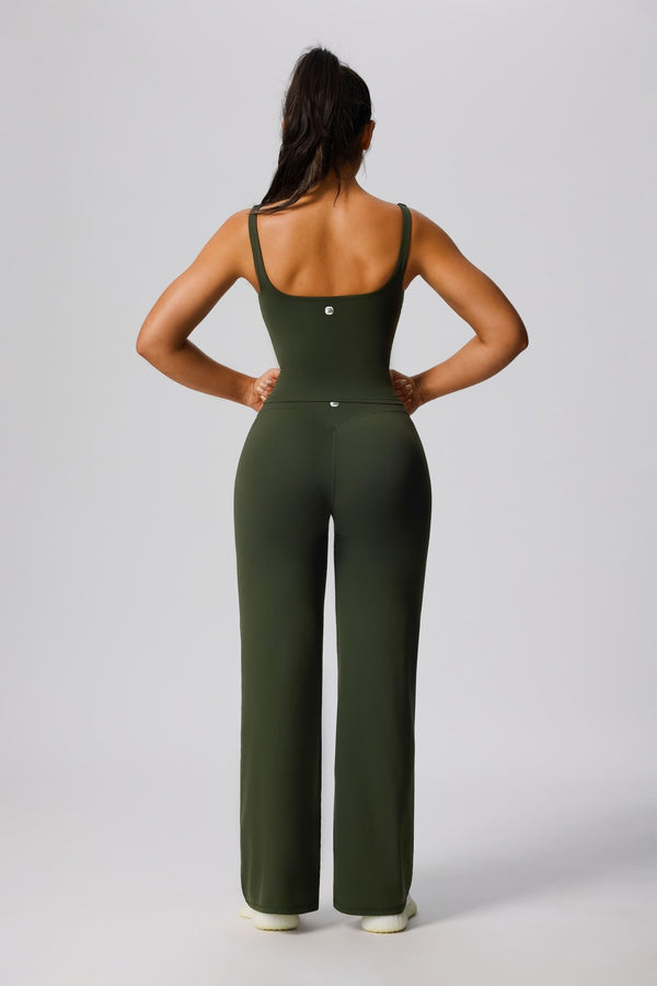 Green Anniou Yoga Sports Vest and Yoga High waist Sports pants from behind