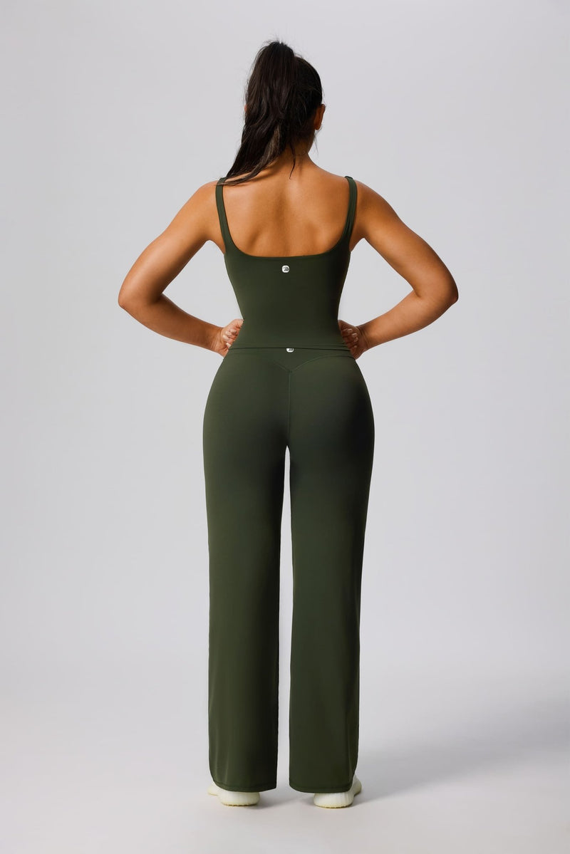 Green Anniou Yoga Sports Vest and Yoga High waist Sports pants from behind