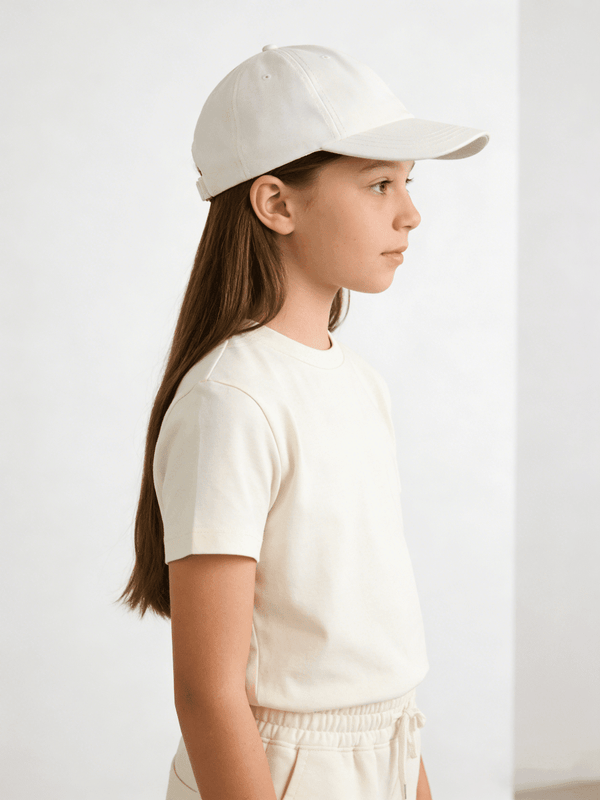 UPF 50+ girls Cotton Baseball Cap in white