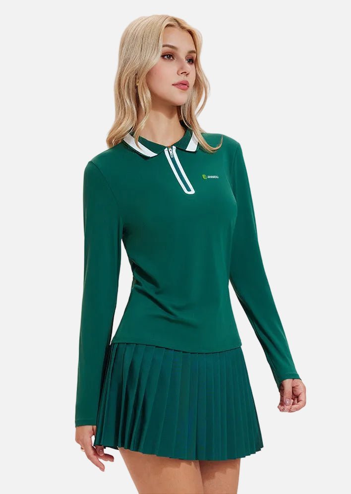 Long-Sleeve Polo Pickleball Skirt Set | UPF 50+ Tennis set Sun Protection Clothing Long-Sleeve Polo Pickleball Skirt Set | UPF 50+ Tennis set Sun Protection Clothing