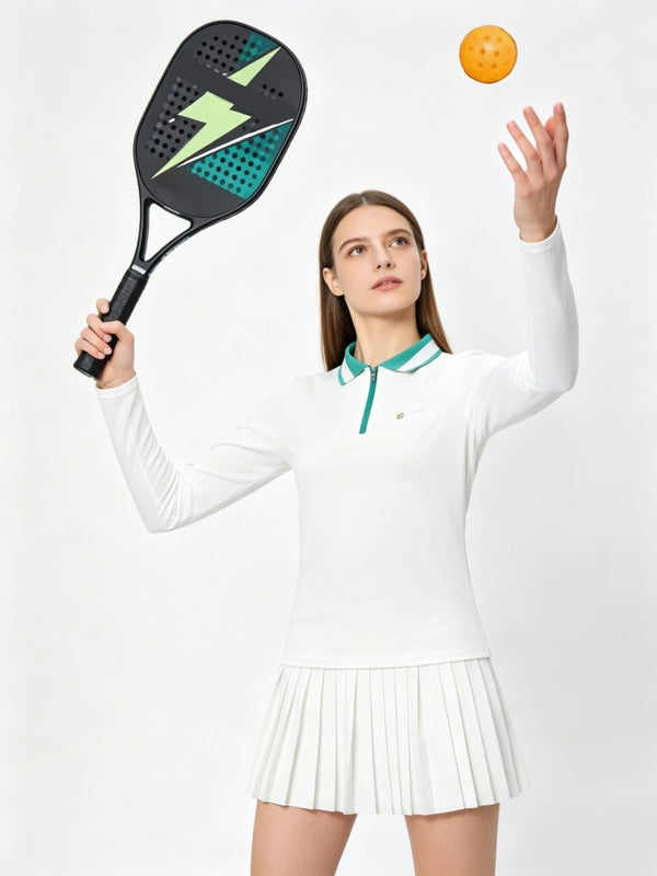 Women's White Long Sleeve Polo Pickleball Skirt Set