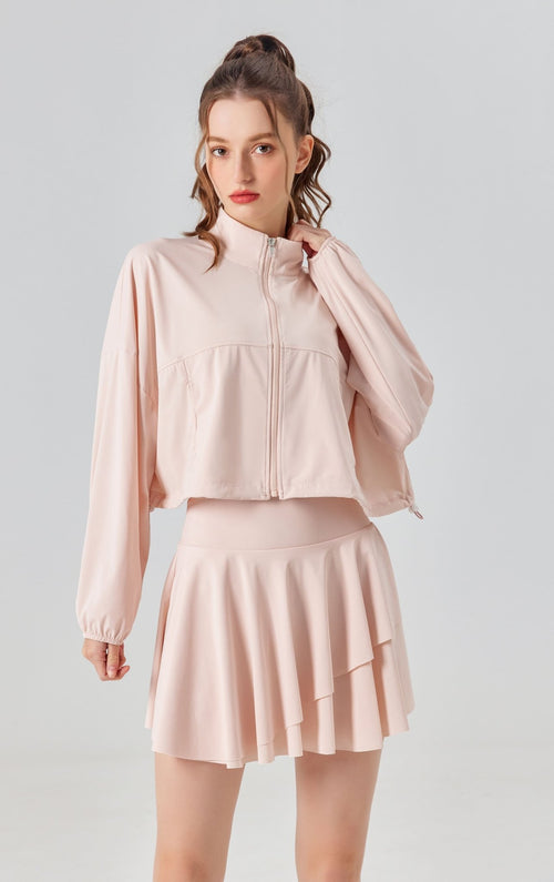 pink pleated dress and sports jacket for women UPF 50+ zip up