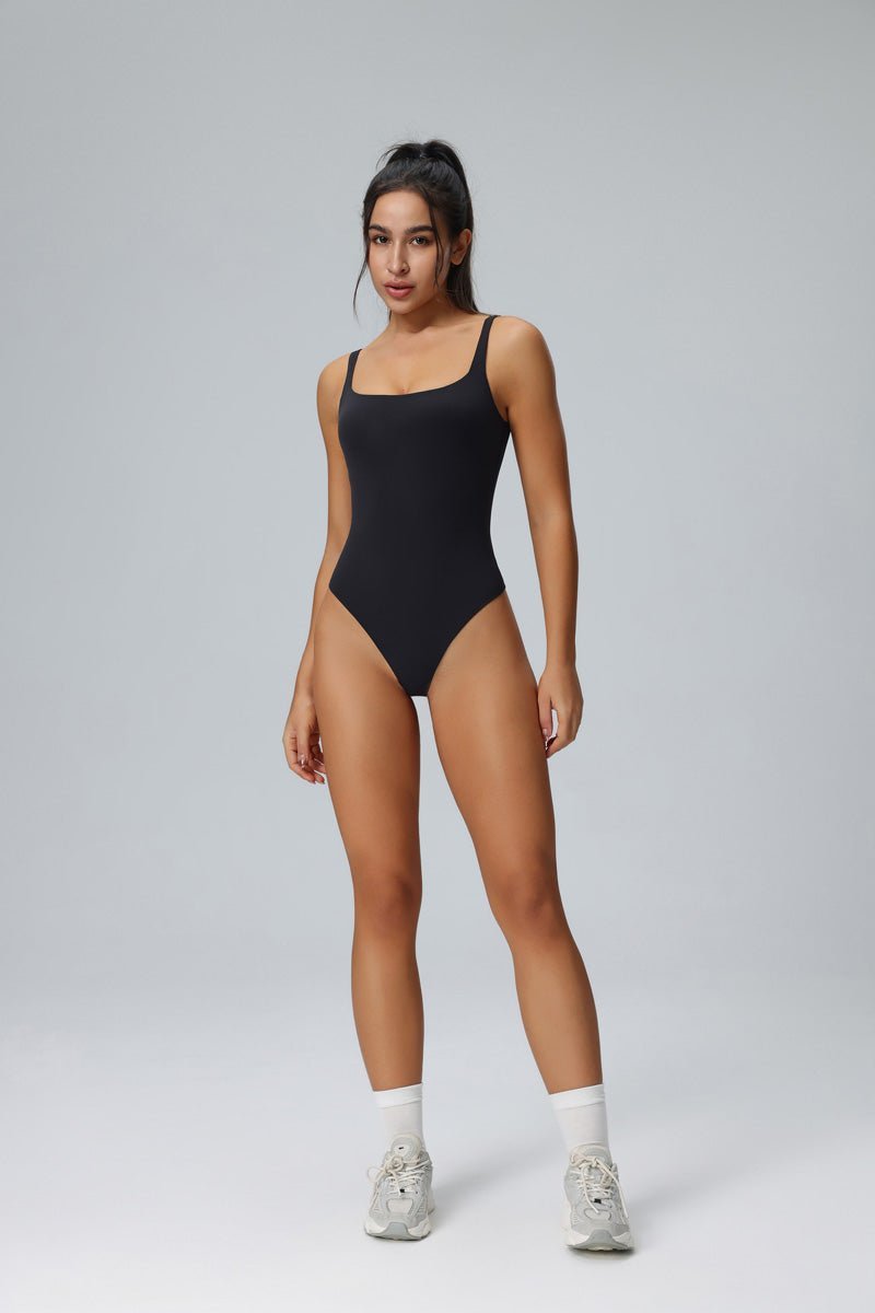 black shaping yoga bodysuir