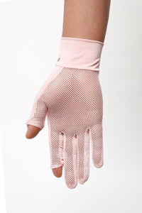 Pink mesh glove on a white background