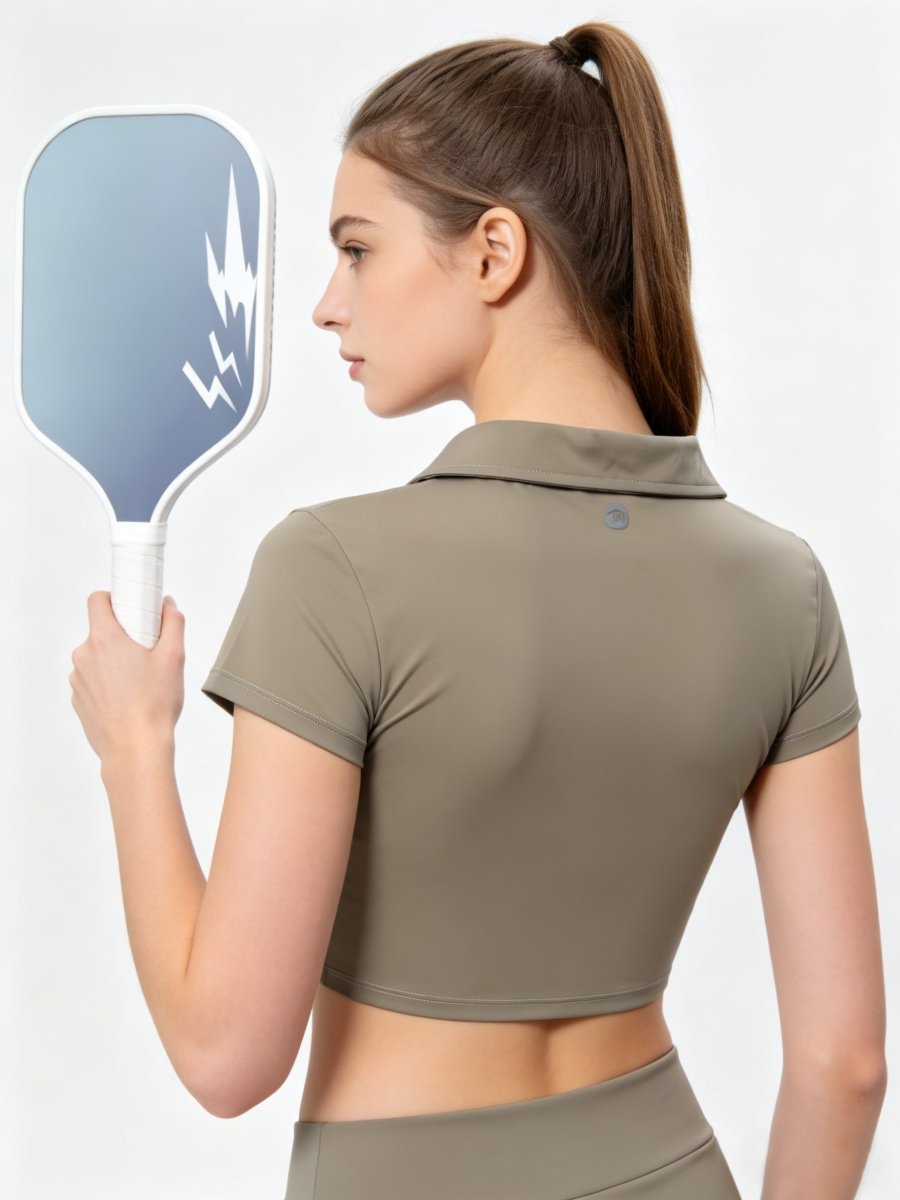 UPF 50+ V-Neck Pickleball Top Back in Apricot