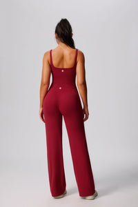 Womens Anniou red UPF 50+ Yoga Vest and pants from the back