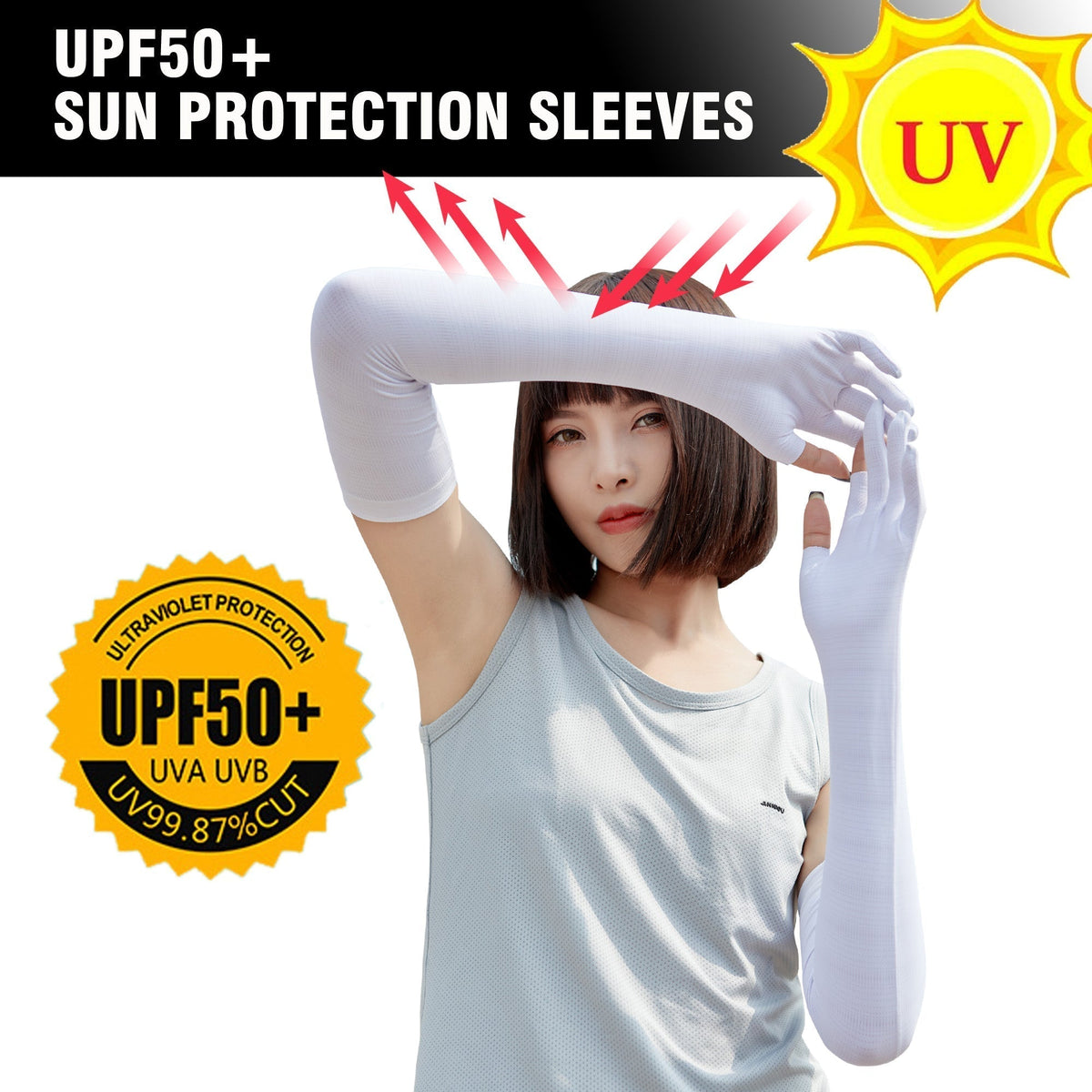 UPF50+ UV Cooling Ice Silk Arm Sleeves - Sun Protection Clothing