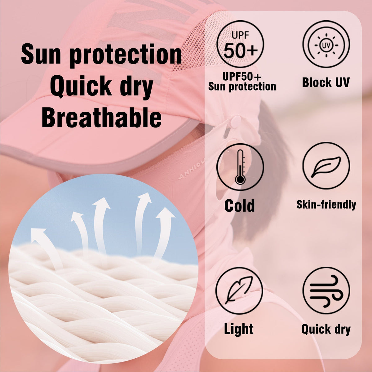 UPF50+ UV Protection Baseball Cap and Neck Gaiter features