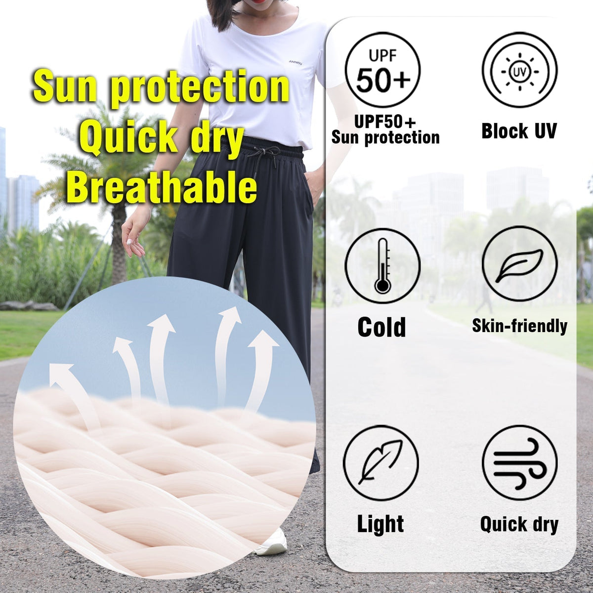 UPF50+ UV Protection Wide Leg Cropped Trousers - Sun Protection Clothing