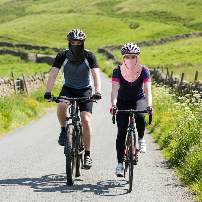 Man and Woman Wear a Black and Glacier Gray UV Protection Balaclava Hat