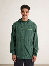 Mens dark green UV protection jacket with an Anniou logo zip and breathable neckline