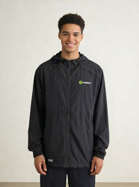 Mens black UV protection jacket with an Anniou logo zip and breathable neckline