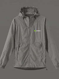 Mens dark gray UV protection jacket with an Anniou logo zip and breathable neckline