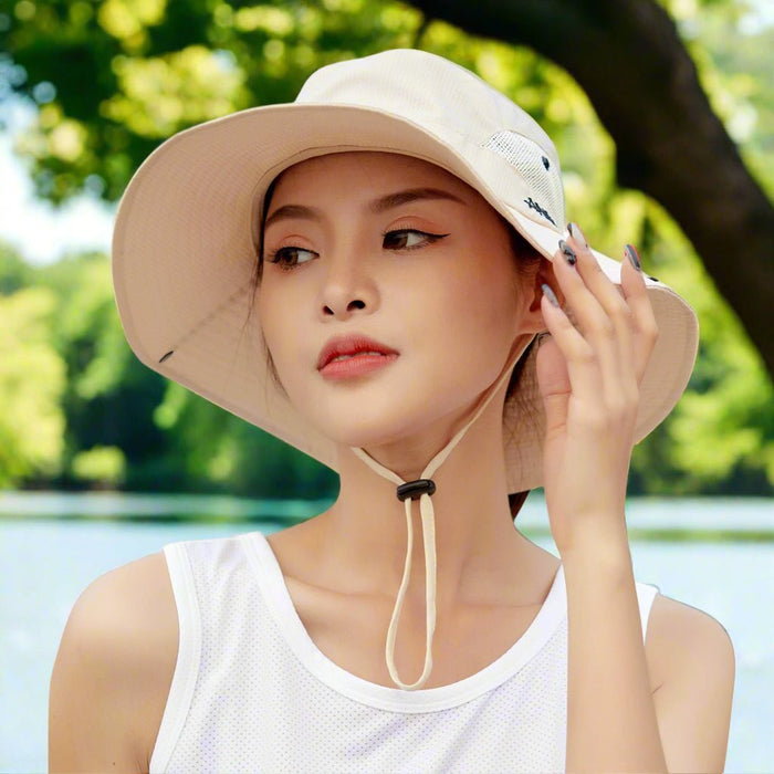 khaki UV Protection Wide Brim Sun Bucket Hat 