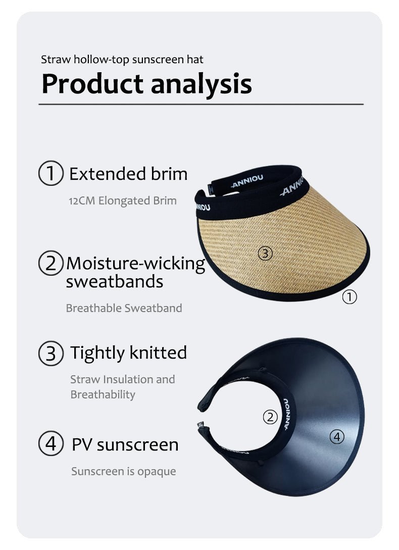 UV Protection Woven Straw Sun Visor - Sun Protection Clothing