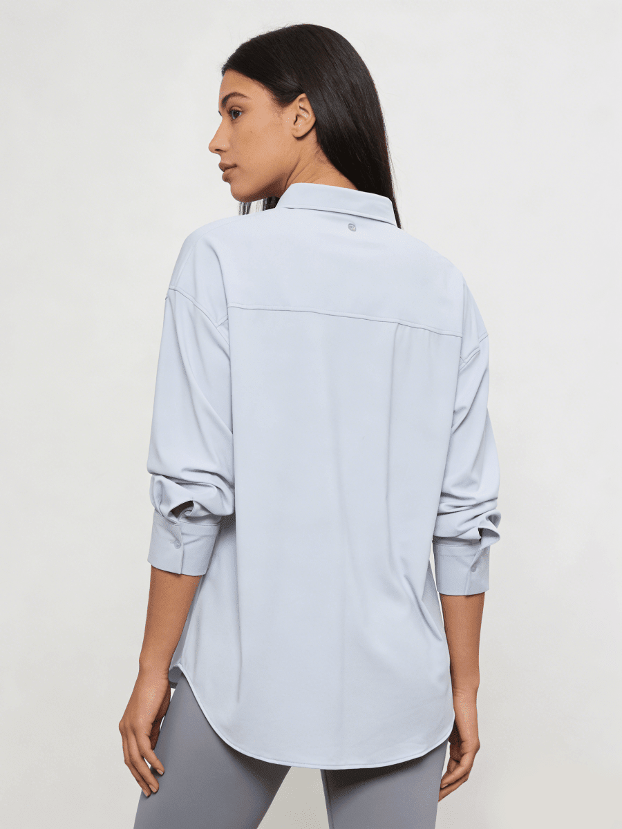 light blue UV Protective Long Sleeve Blouse from the back