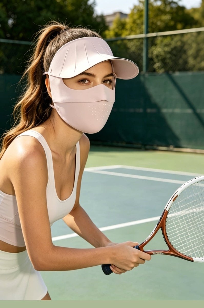 Woman playing tennis Light pink UV Wide Brim Face Mask UPF50+