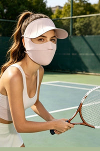 Woman playing tennis Light pink UV Wide Brim Face Mask UPF50+