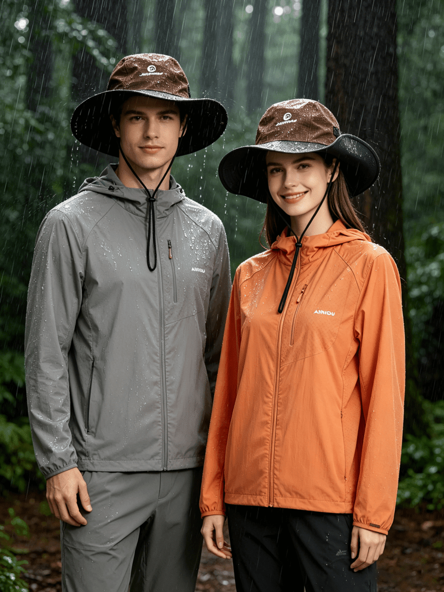 Man and woman wearing a coffee brown Waterproof Wide Brim Sun Hat UPF 50+