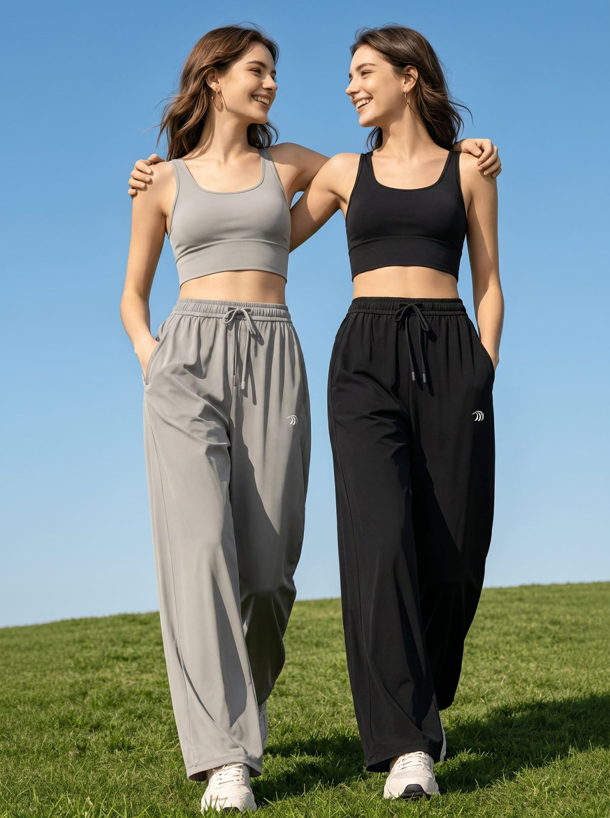two women wearing gray and black Wide Leg Cooling Pants UPF 50+ and sports vests