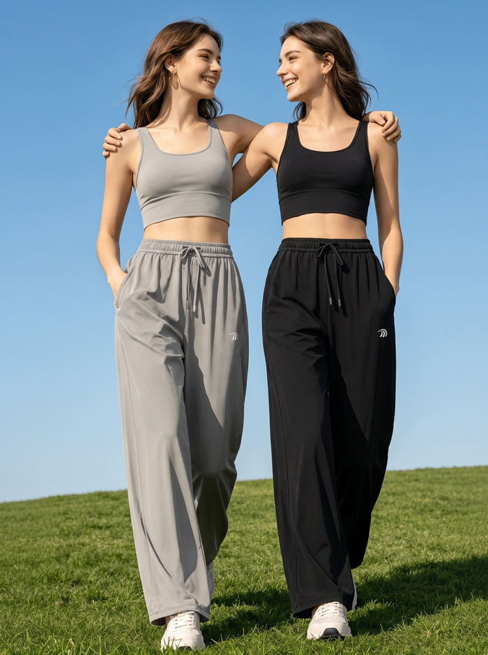 two women wearing gray and black Wide Leg Cooling Pants UPF 50+ and sports vests