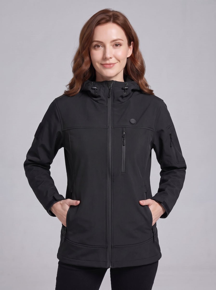 #black Winter Womens Heated Softshell Hoodie
